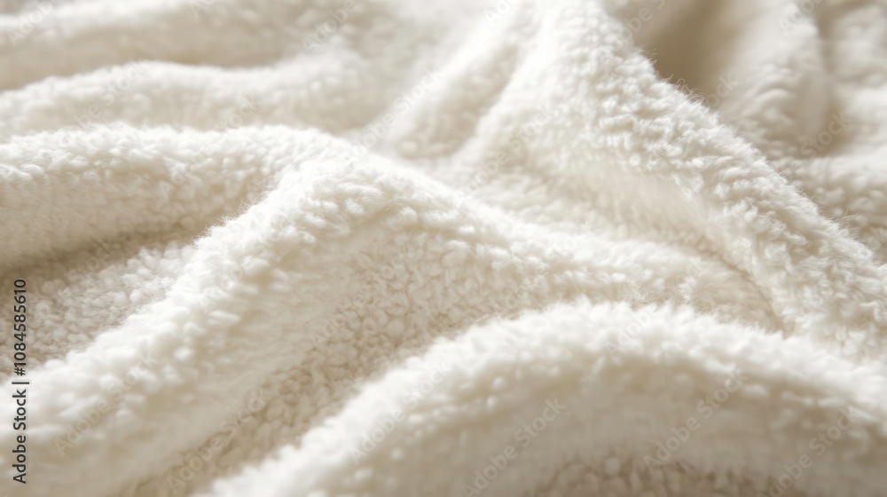Poster closeup view of a soft plush and textured woolen fabric in a serene tranquil shade of white the deli