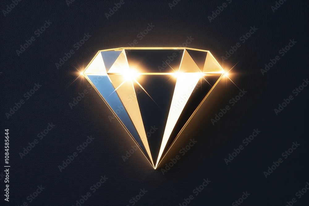 Poster three dimensional shimmering diamond with luminescent light on dark background
