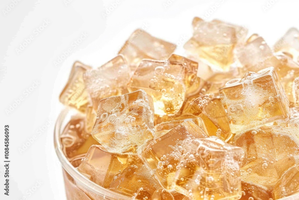 Poster a single serving of ice cubes sitting on a table, ready for use in various situations
