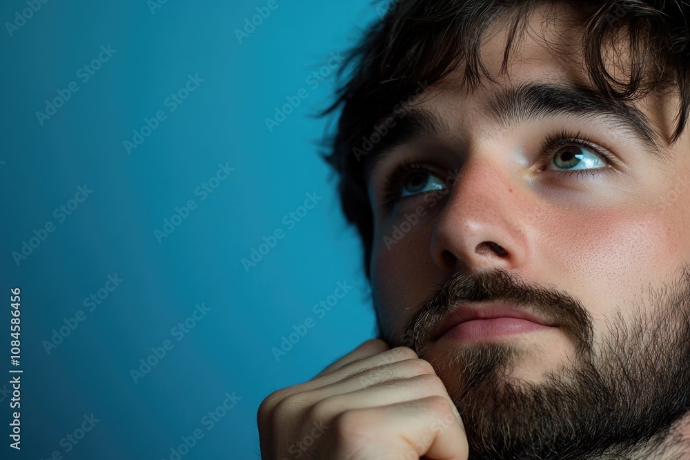 Poster a close up shot of a man's face with a beard, suitable for use in portraits or editorial content