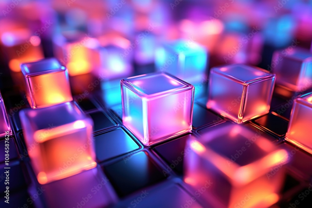 Poster illuminated spheres resting on computer keyboard, suitable for futuristic or sci-fi concepts