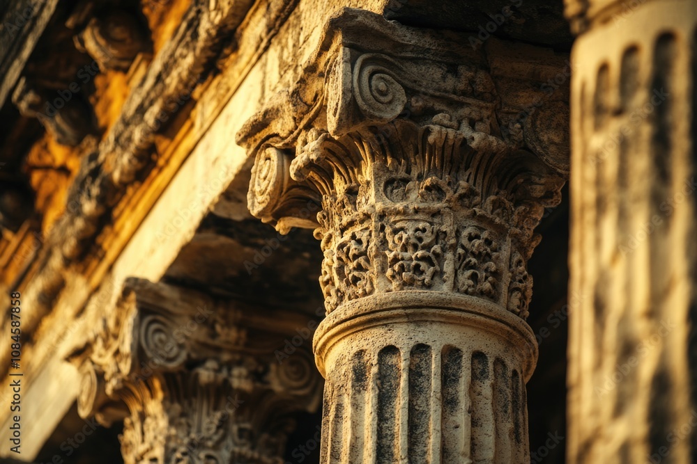 Poster a close-up of a pillar with a clock face, suitable for use in various contexts where time is relevan