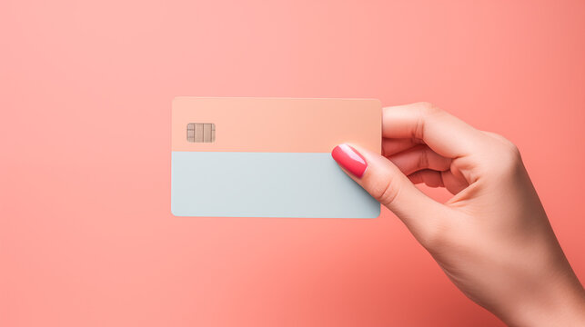 Hand Holding a Stylish Credit Card on Pastel Background