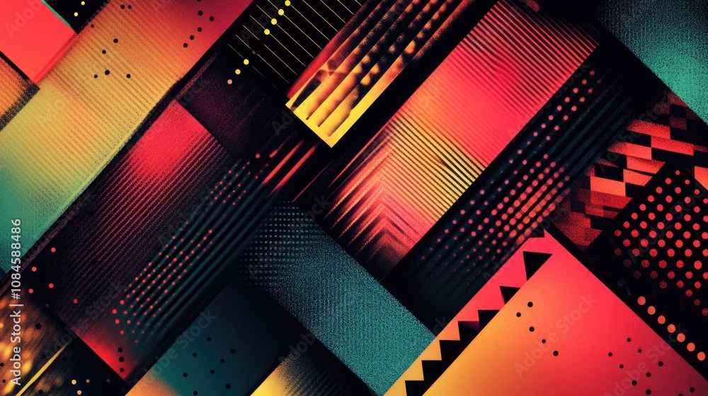 Aufkleber abstract design featuring geometric shapes on a bright and vibrant background