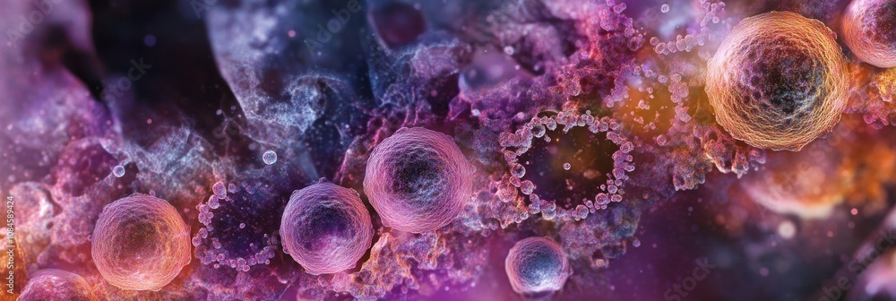 Poster the rendering displays various cells and structures in vibrant colors, highlighting cellular feature
