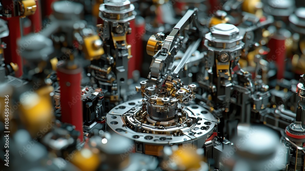 Poster intricate design of advanced robotics machinery in a high-tech laboratory setting featuring mechanic