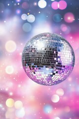 Obraz premium Shimmering disco ball with colorful bokeh background in a lively party atmosphere