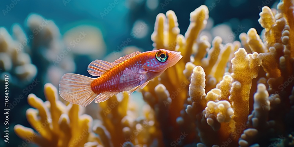 Poster a fish swims in calm water, suitable for use as a background or in a design about aquatic life
