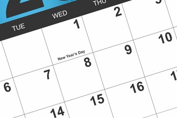 January 1st 2025 close up on a calendar