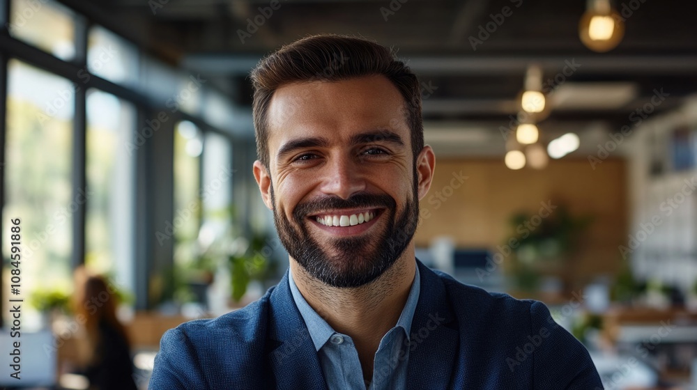 Aufkleber a smiling man with a beard looking directly at the camera