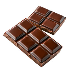 Dark chocolate bar with square pattern cut out on transparent background
