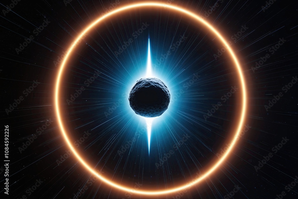Poster three dimensional luminous comet with bright light rays in dark space
