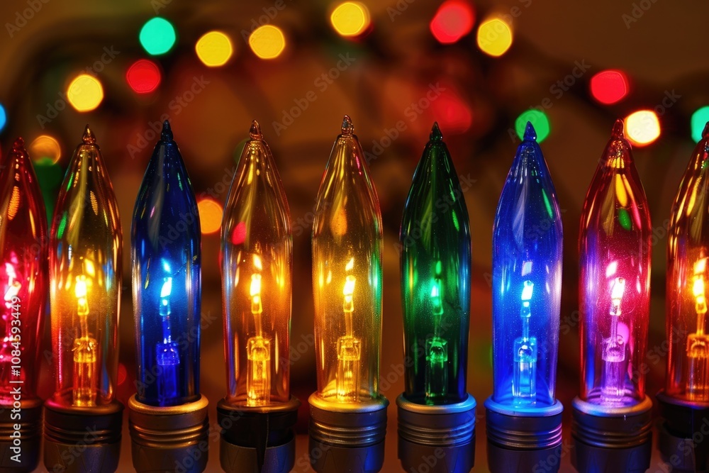 Poster bright and colorful christmas lights on a string, perfect for decorating the tree or wrapping around