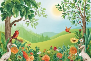 Joyful Tranquil Border Backgrounds Featuring Whimsical Nature Artwork