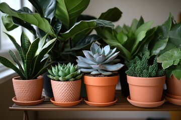 Fototapeta premium Indoor plants displayed on a shelf