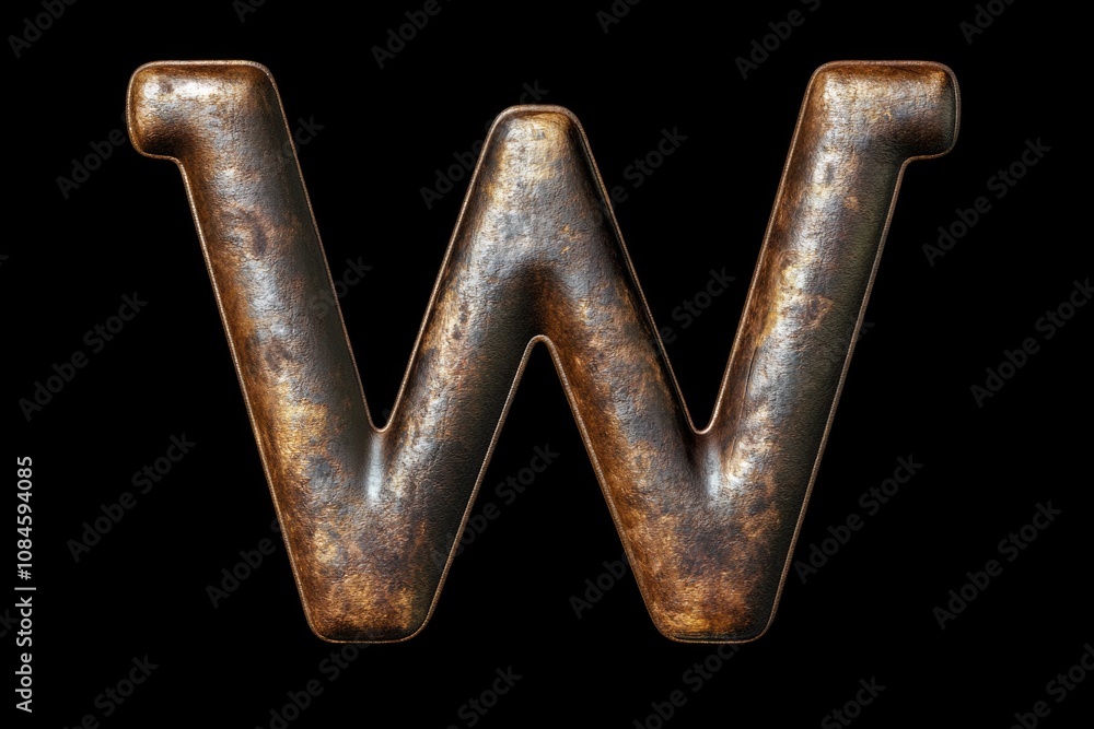 Poster a close-up view of a metallic letter w on a black background, suitable for use in designs requiring 