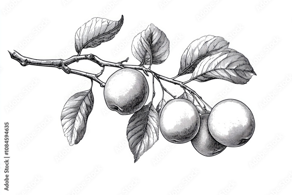 Poster a branch with various fruits growing on it