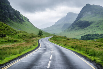 Naklejka premium Serene Mountain Road Through Lush Valley