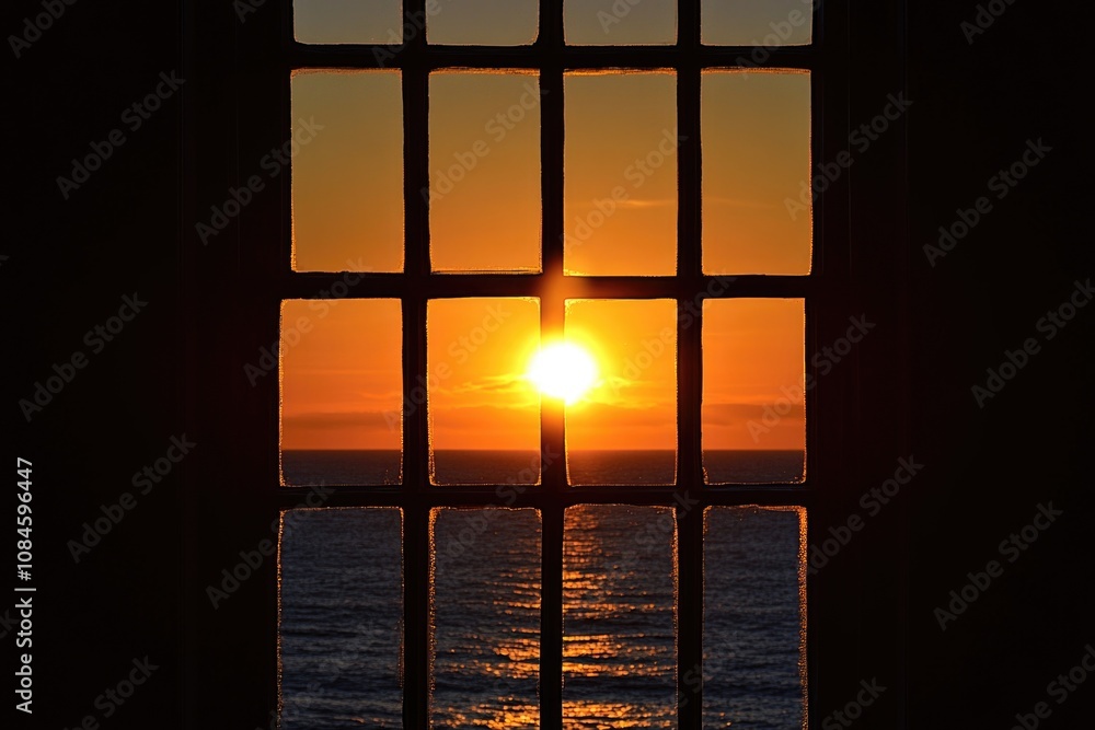Poster A building with a sunset view from inside