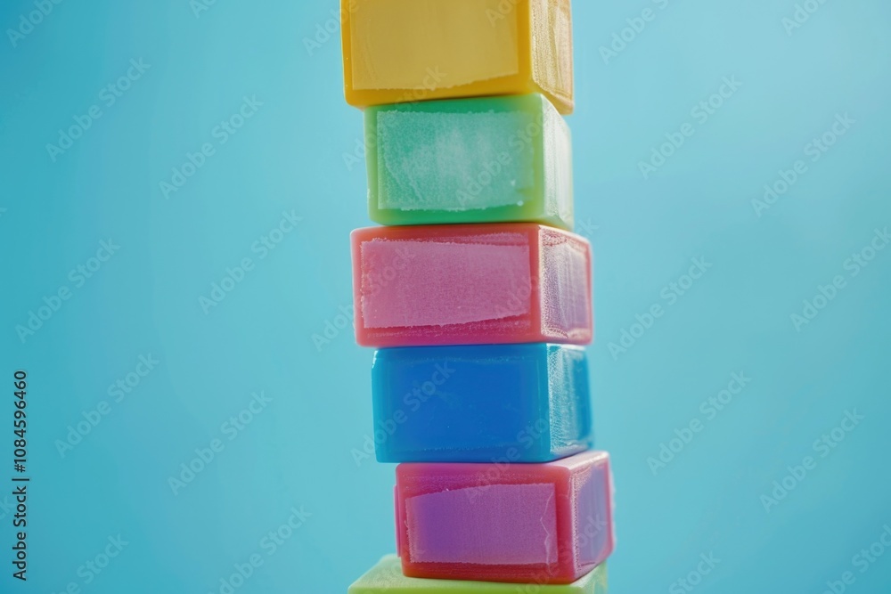 Poster a pile of colorful building blocks stacked on top of each other, great for background or decorative 
