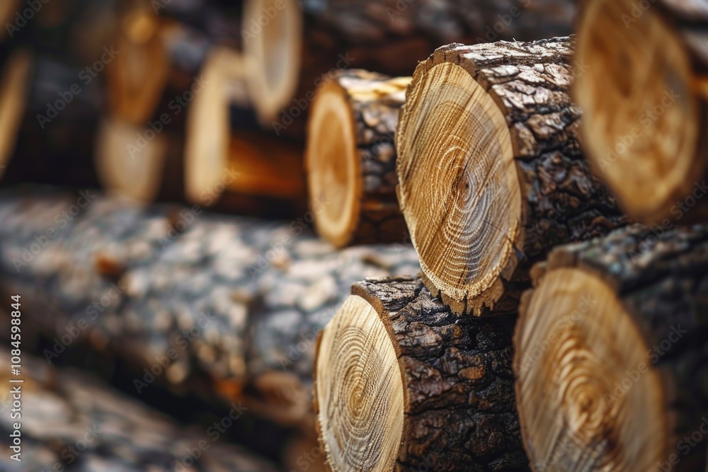 Poster A collection of logs stacked together, possibly for firewood or building material