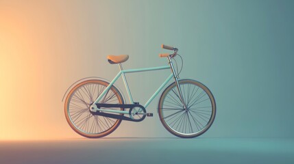 Fototapeta premium A white bicycle with brown tires and handlebars on a light blue background.
