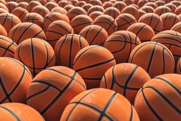 Obraz premium A collection of orange basketballs stacked on top of each other, great for sports or game related images