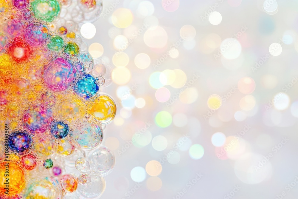 Poster A cluster of soap bubbles captured in a close-up shot, perfect for use in illustrations about cleanliness or playfulness