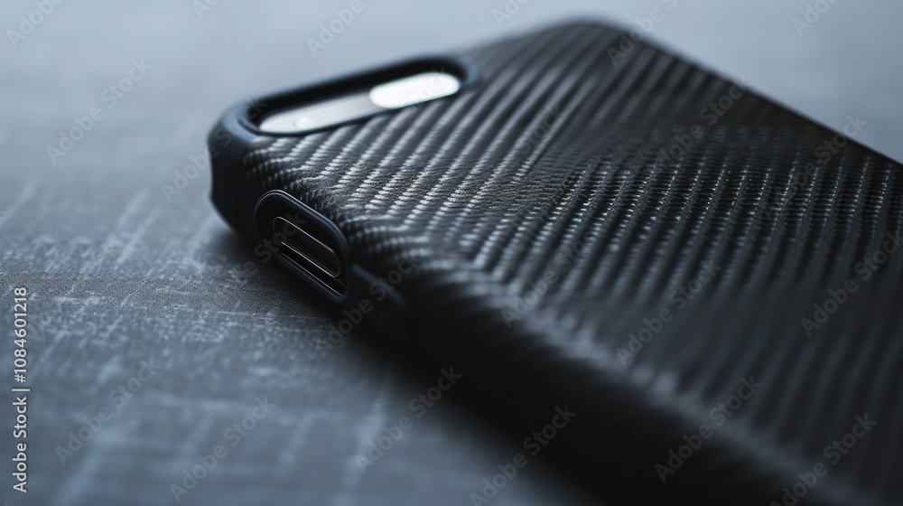 Poster close-up shot of a cell phone lying on a surface, ideal for use in scenes about technology, communic