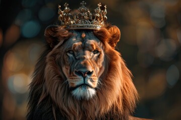 Fototapeta premium A majestic lion wearing a regal crown, perfect for royalty or medieval-themed projects