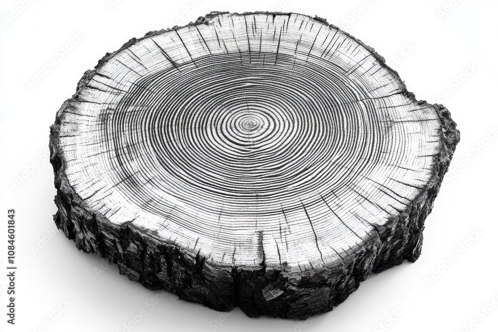 Poster A black and white photograph of a tree stump in a natural setting, perfect for use in editorial or educational content