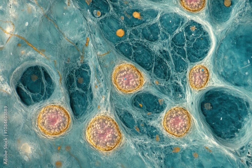 Poster a close examination reveals vibrant cells and structures interacting, showcasing the complexity of b