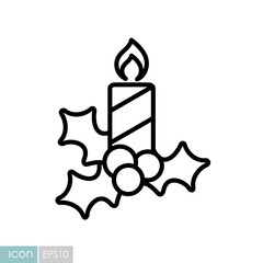 Christmas candle and mistletoe vector icon