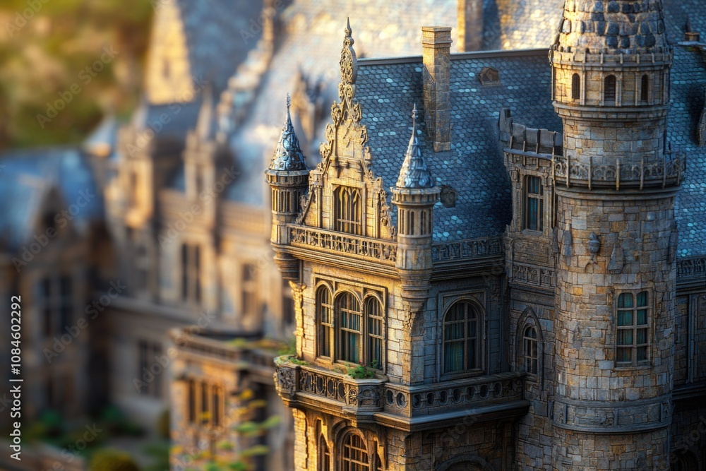 Poster close-up shot of a medieval-style castle with a prominent clock tower