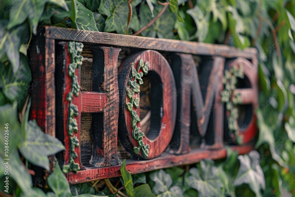 Poster close-up shot of a wooden sign attached to a tree trunk, featuring intricate carvings and details