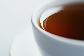 A close-up shot of a cup of tea on a saucer, perfect for use in food or beverage-related designs