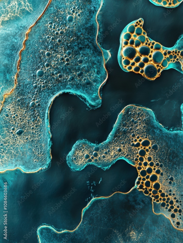 Poster the observation reveals diverse cell structures interspersed in an aquatic setting, showcasing uniqu