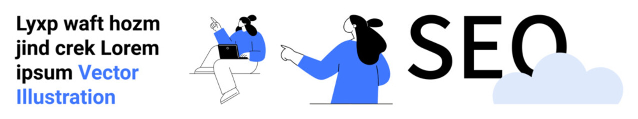 Professionals analyzing data and discussing SEO strategies. Ideal for marketing, business growth, search engine optimization, digital strategy, teamwork, presentations, content development. Banner