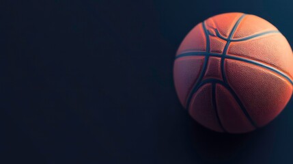 Obraz premium A close-up of a basketball on a dark background. The basketball is in focus, while the background is blurred.