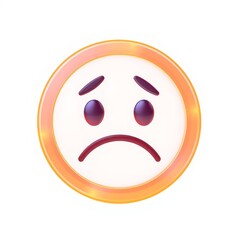 Fototapeta premium 3D Enchanted Sad Face Icon with Glowing-Rune Aesthetic for Whimsical Holographic Design, Versatile for Multiple Design Projects on White Background