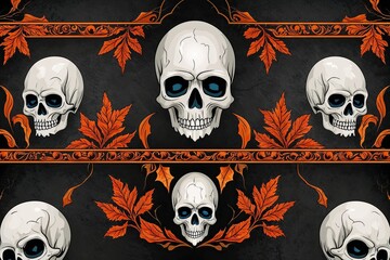 Vintage Skull Border Design for Spooky Halloween Decorations