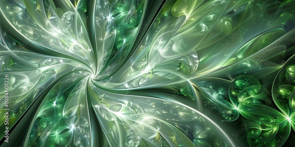 Poster abstract green fractal art with swirling patterns and dynamic movement. concept of futuristic design