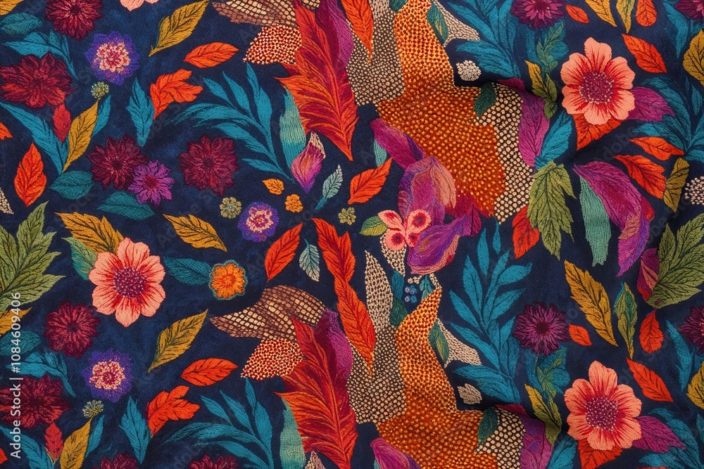 Poster vibrant textile background with colorful pattern fusion and trendy style