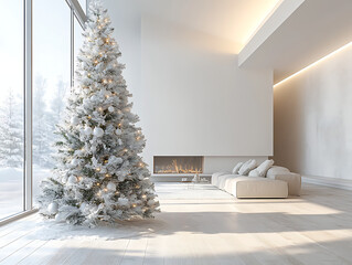 white snow christmas tree in room