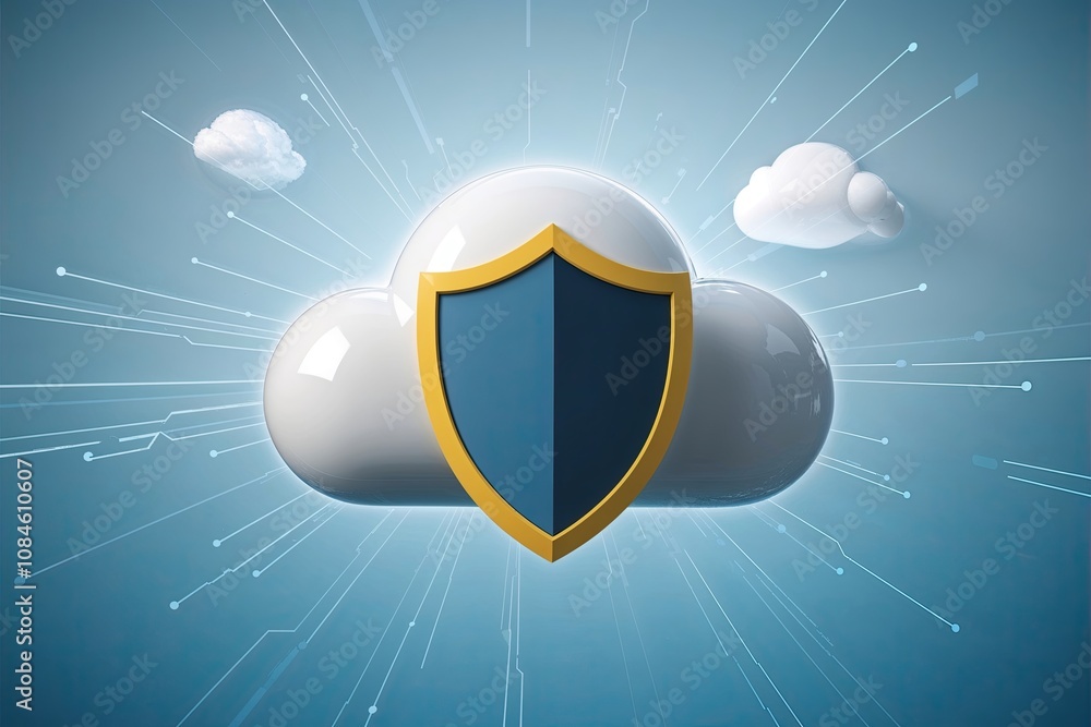 Poster cloud security protocols with beaming cloud cap and safety shield for enhanced network technology