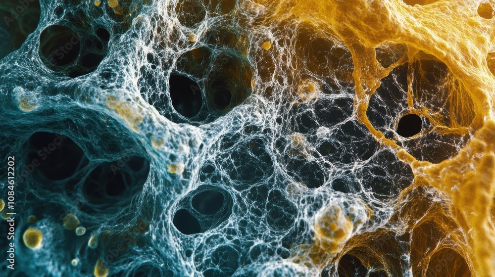 Fototapete this close-up reveals colorful cells and structures, highlighting their complex forms and connection