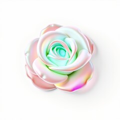 3D Holographic Rose Petal Icon with Glowing Rune Aesthetic for Whimsical Designs on White Background