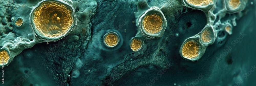 Poster a close examination of diverse microscopic cells showcasing their fascinating structures and complex