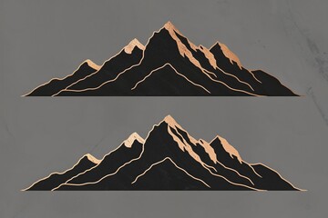 Dramatic Charcoal Mountain Range Artwork Featuring Bronze Accents on Gray Background