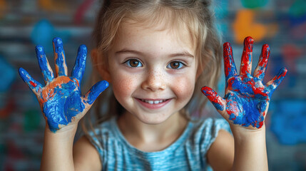 child with painted hands